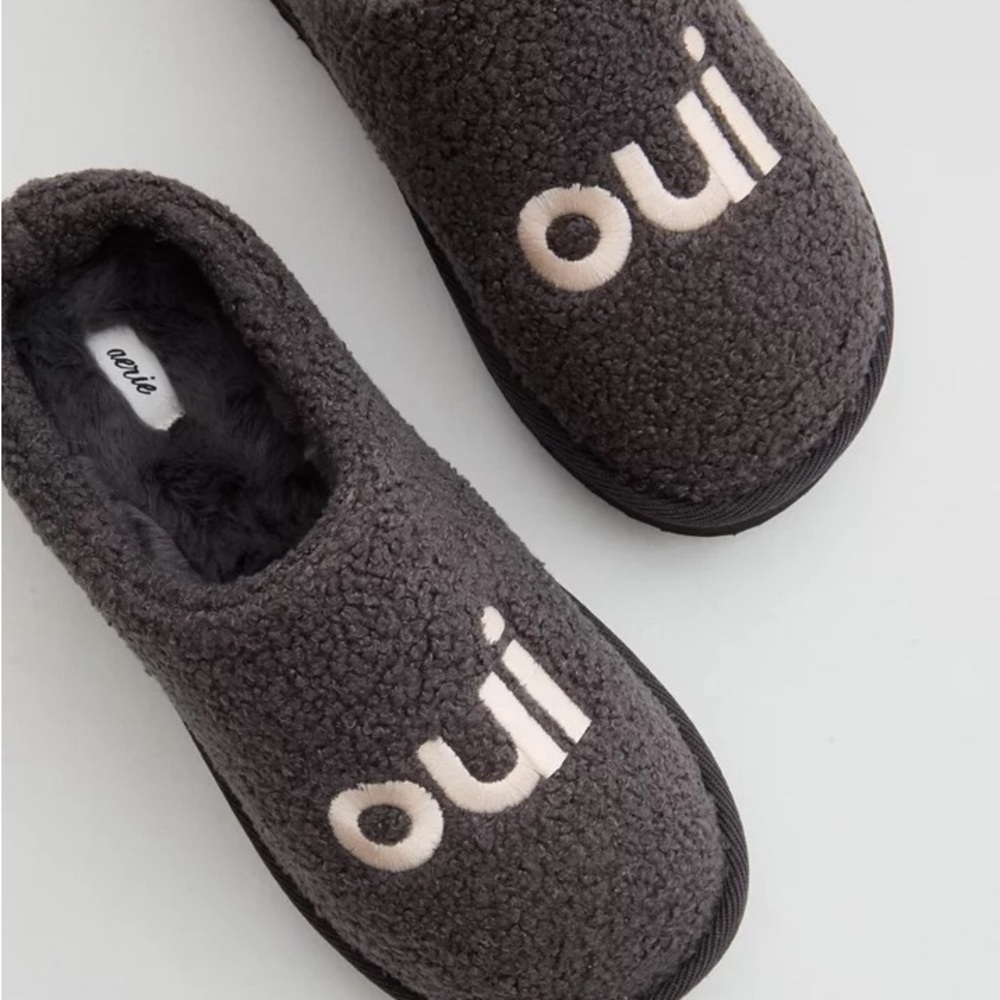 aerie Charcoal 'oui' Cozy Slip-On Slippers 7